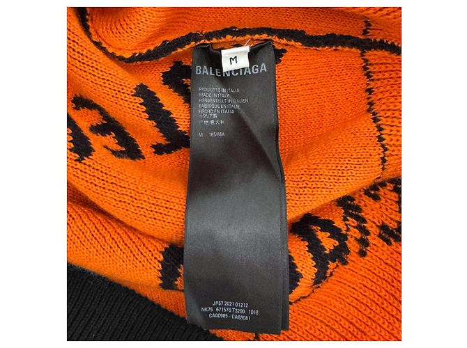 Balenciaga Kurzes Damen-Strickpullover aus Wolle mit Multi-Logo-Jacquard Orange Schwarz - Ansicht 9