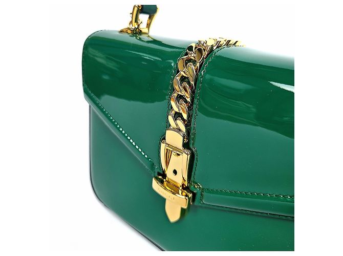 Gucci Silvy Patent Top Handle Tote und Schultertasche Grün - Ansicht 4