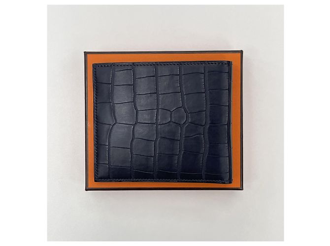 Hermès Crocodile Wani Wallet Navy Blue - view 3