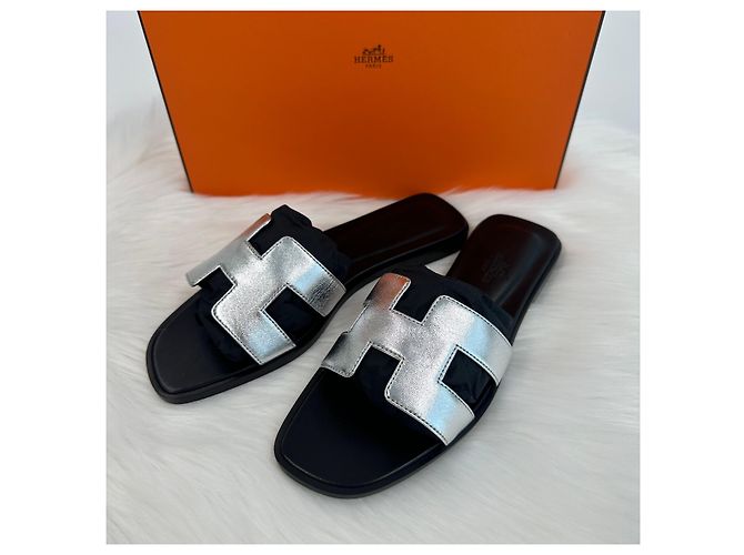 Hermès Sandalo Oran Slipper Argento Multicolore - vista 3