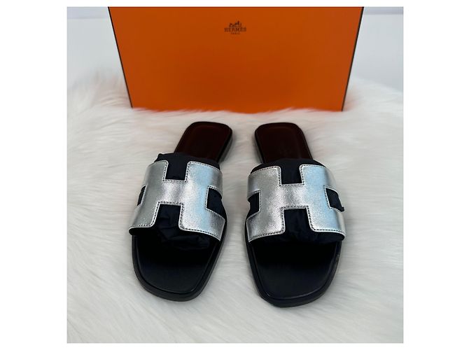 Hermès Sandalo Oran Slipper Argento Multicolore - vista 4