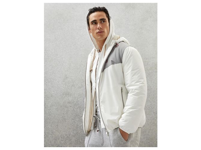 Giacca imbottita con cappuccio e logo bicolore Brunello Cucinelli Argento - vista 3