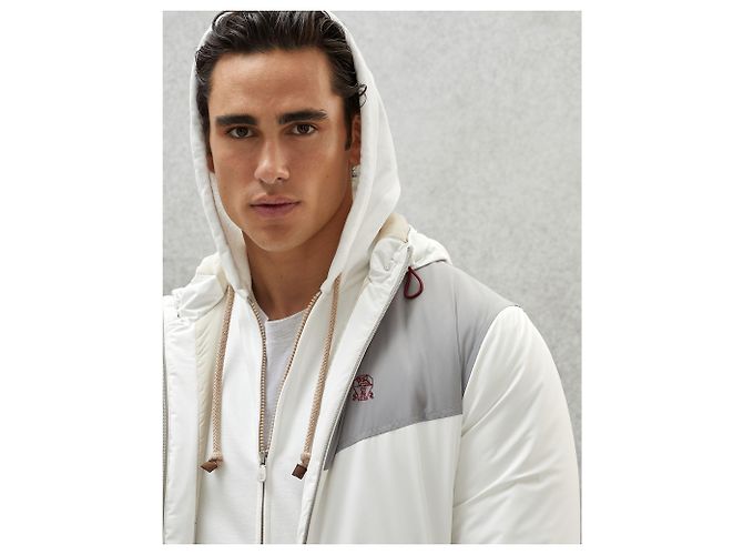 Giacca imbottita con cappuccio e logo bicolore Brunello Cucinelli Argento - vista 4