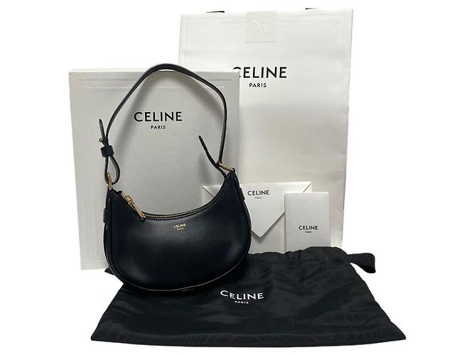 Céline Mini borsa hobo e borsa a tracolla Ava in pelle di vitello liscia nera Nero - vista 6