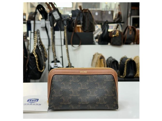 Céline Pochette cosmetico piccolo in tela Triomphe Multicolore - vista 3