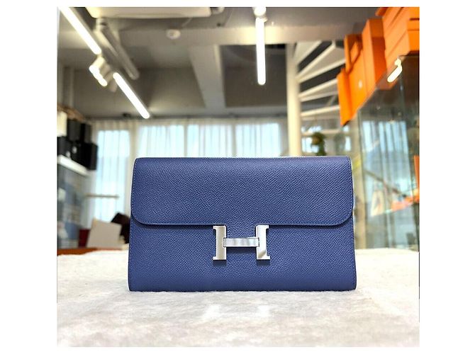 Hermès Cartera Long Constance Silver Stamp Azul - vista 2