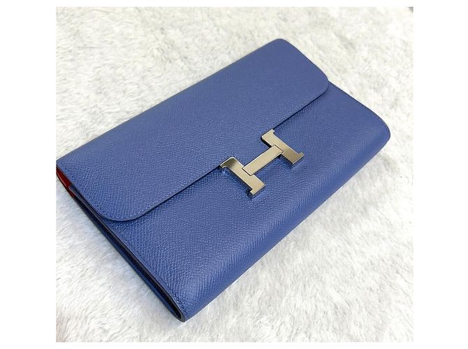 Hermès Cartera Long Constance Silver Stamp Azul - vista 3
