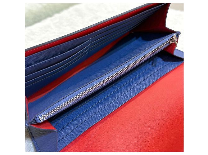 Hermès Cartera Long Constance Silver Stamp Azul - vista 6
