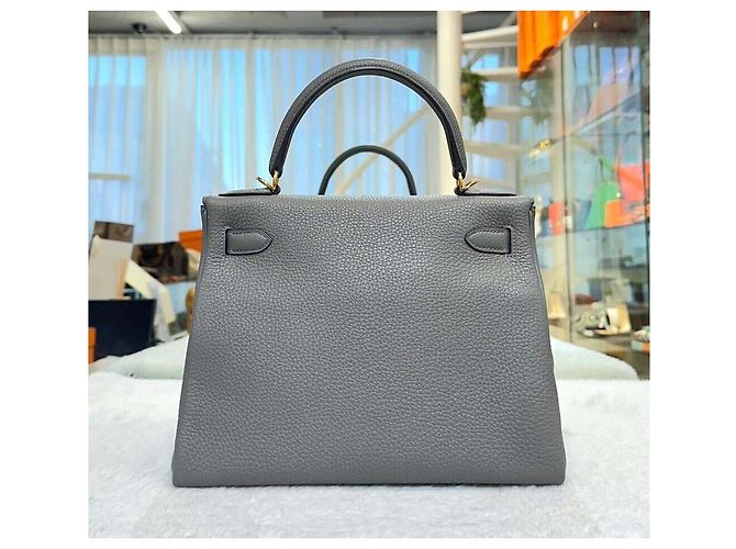 Hermès Kelly in Stitch Gray Meyer Gold Marrone - vista 3