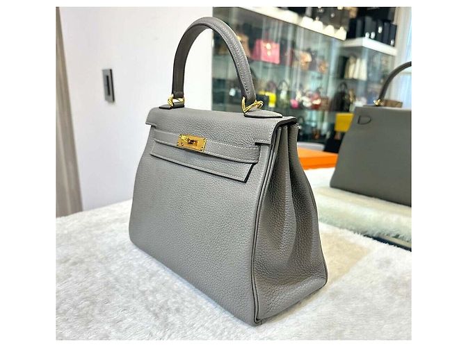 Hermès Kelly in Stitch Gray Meyer Gold Marrone - vista 4