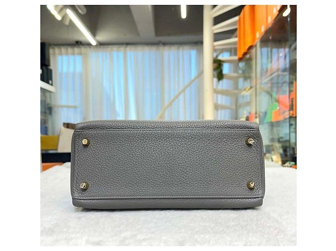 Hermès Kelly in Stitch Gray Meyer Gold Marrone - vista 6