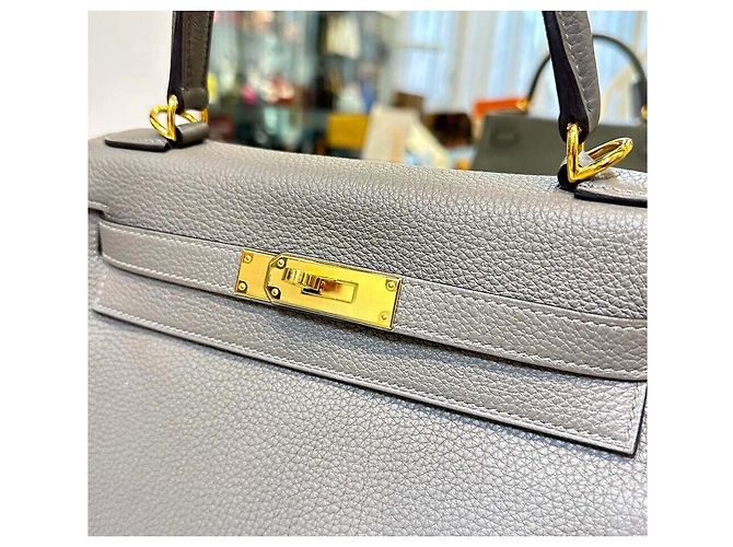 Hermès Kelly in Stitch Gray Meyer Gold Marrone - vista 7