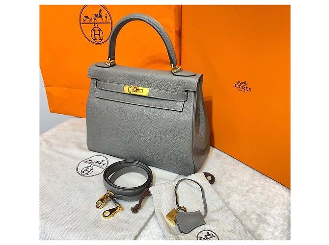 Hermès Kelly in Stitch Gray Meyer Gold Marrone - vista 8