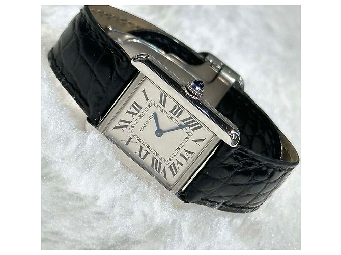Cartier Relógio Steel Tank Solo com pulseira de couro Multicor - vista 3
