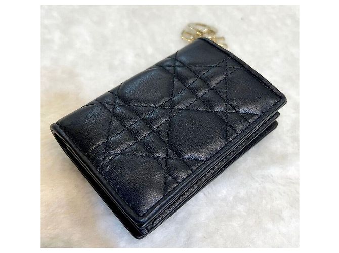 Dior Kartenetui aus Lammleder Cannage Schwarz Gold - Ansicht 2