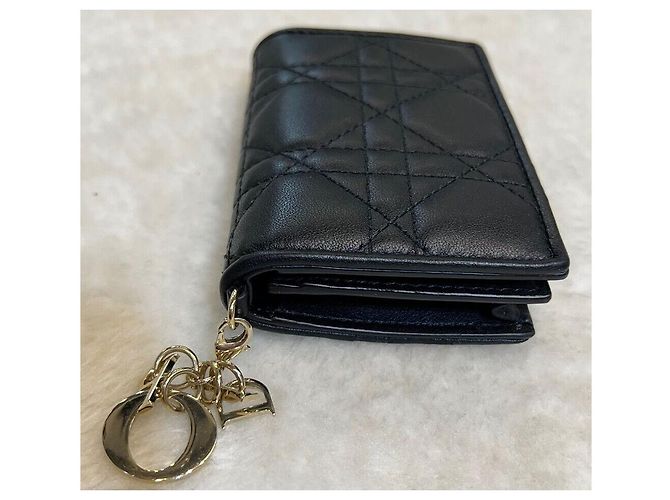 Dior Kartenetui aus Lammleder Cannage Schwarz Gold - Ansicht 4