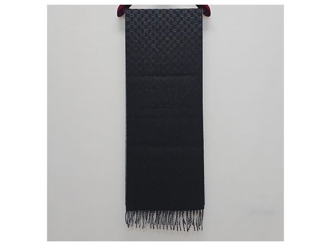 Gucci Sciarpa GG in lana e cashmere grigio chiaro con frange Marrone - vista 4