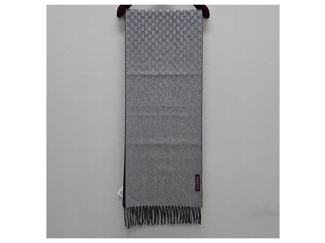 Gucci Sciarpa GG in lana e cashmere grigio chiaro con frange Marrone - vista 6