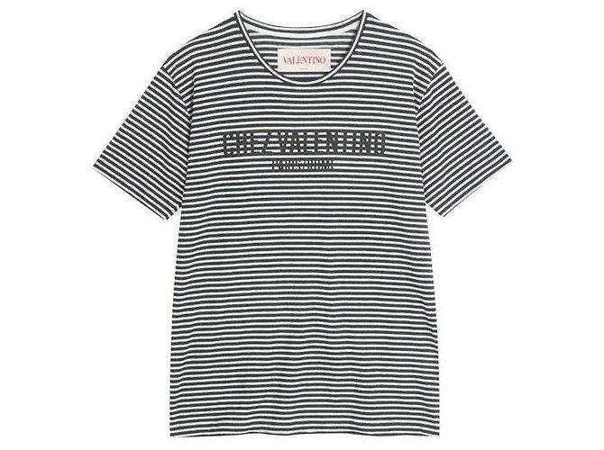 Valentino Cotton Linen Jersey Short Sleeve T-Shirt Blue - view 4