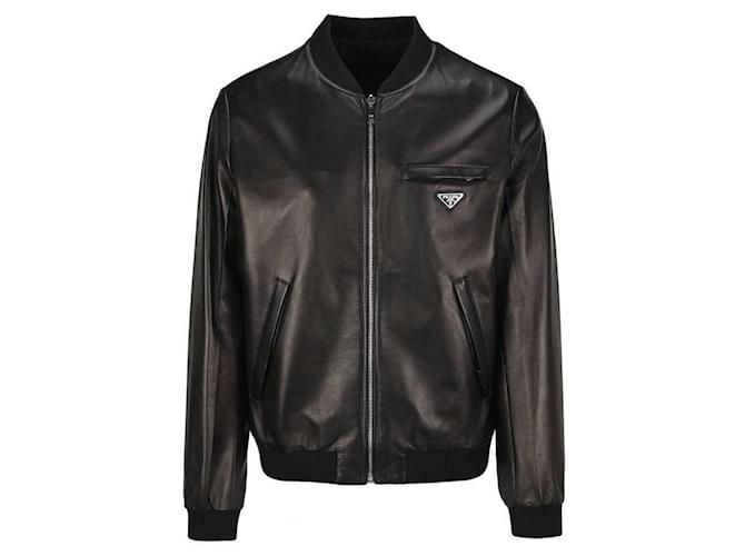 Prada Reversible Logo Leather Jacket Black - view 4