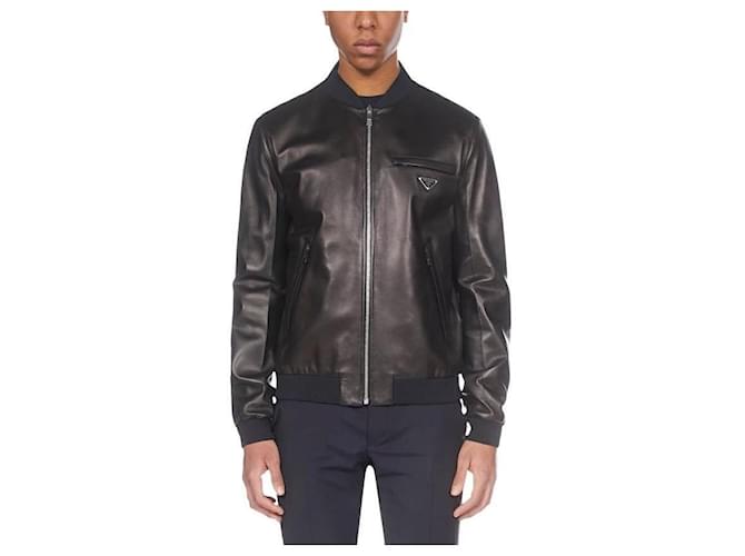 Prada Reversible Logo Leather Jacket Black - view 5