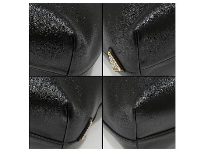Prada Borsa a tracolla in pelle di vitello nera con logo in rilievo e finiture dorate Nero - vista 11