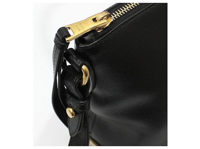 Prada Borsa a tracolla in pelle di vitello nera con logo in rilievo e finiture dorate Nero - vista 8