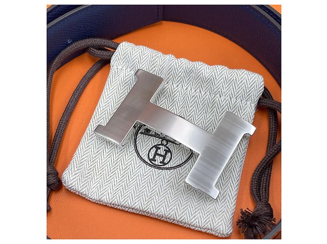 Hermès Reversible Men's Belt Navy/Orange Silver Blue - view 3
