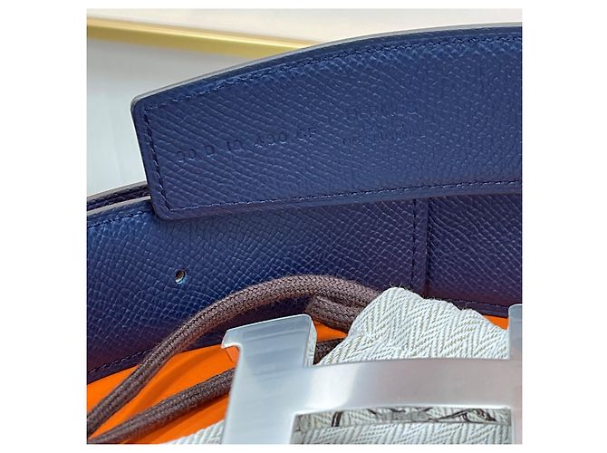 Hermès Reversible Men's Belt Navy/Orange Silver Blue - view 5