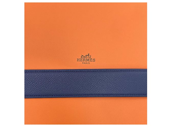 Hermès Reversible Men's Belt Navy/Orange Silver Blue - view 7