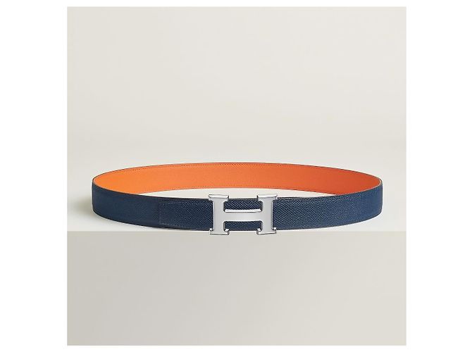Hermès Reversible Men's Belt Navy/Orange Silver Blue - view 9