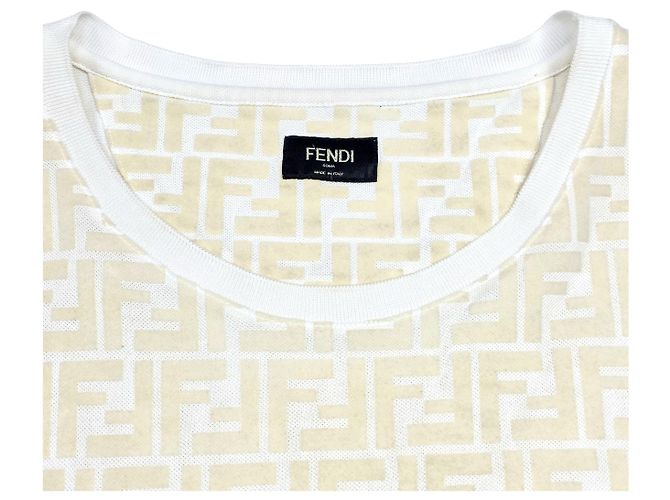 Fendi FF Jacquard Kurzarm-T-Shirt Weiß - Ansicht 4
