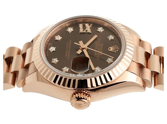 Rolex Relógio Datejust de ouro rosa com mostrador chocolate e estrelas de diamantes para mulher - vista 11