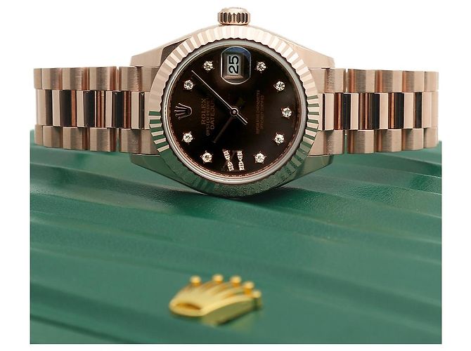 Rolex Relógio Datejust de ouro rosa com mostrador chocolate e estrelas de diamantes para mulher - vista 20