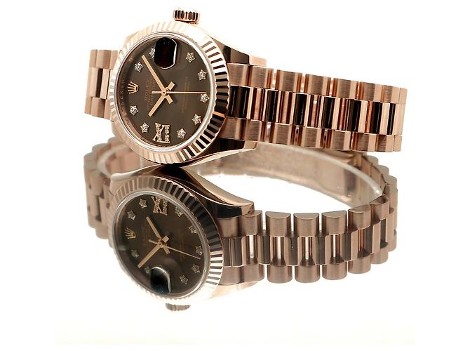 Rolex Relógio Datejust de ouro rosa com mostrador chocolate e estrelas de diamantes para mulher - vista 23