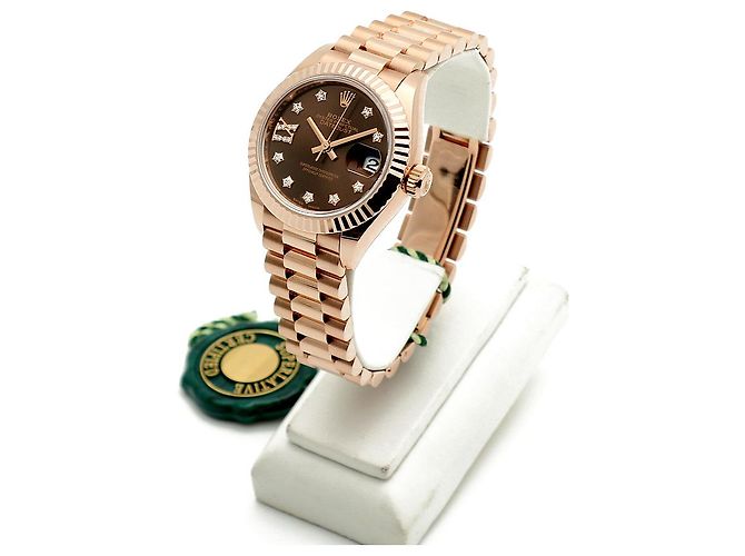 Rolex Relógio Datejust de ouro rosa com mostrador chocolate e estrelas de diamantes para mulher - vista 3