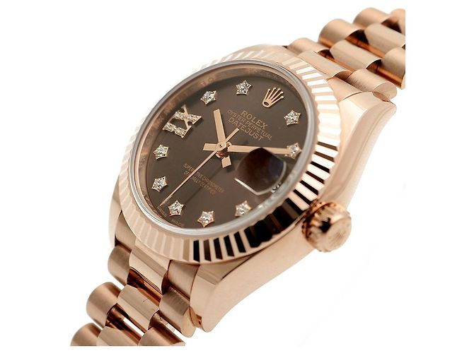 Rolex Relógio Datejust de ouro rosa com mostrador chocolate e estrelas de diamantes para mulher - vista 9