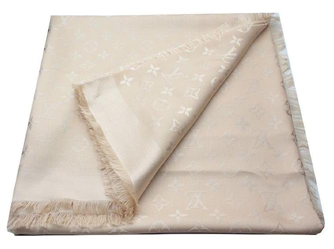 Louis Vuitton Sciarpa in lana e seta con monogramma beige e frange Marrone - vista 2