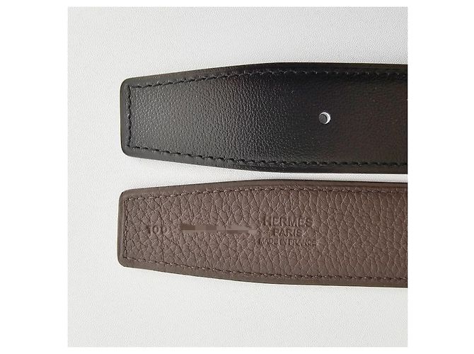 Hermès Reversible Buckle Black Chocolate Silver Matte Men's Leather Belt Silvery - view 11