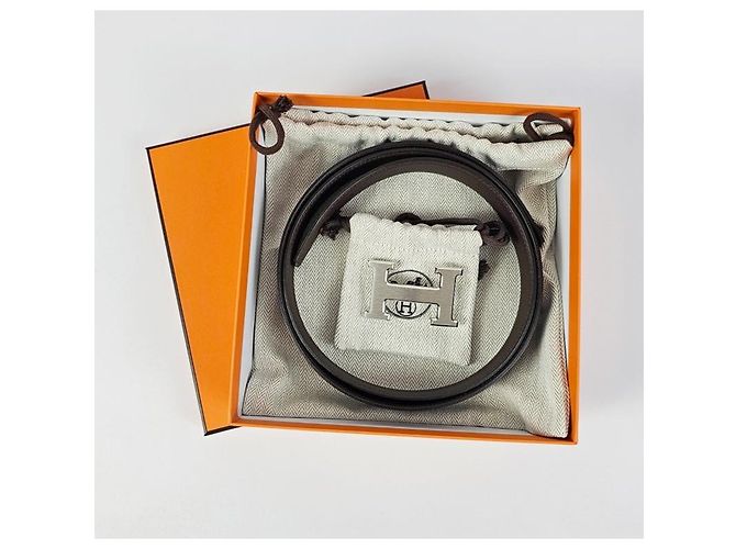 Hermès Reversible Buckle Black Chocolate Silver Matte Men's Leather Belt Silvery - view 13