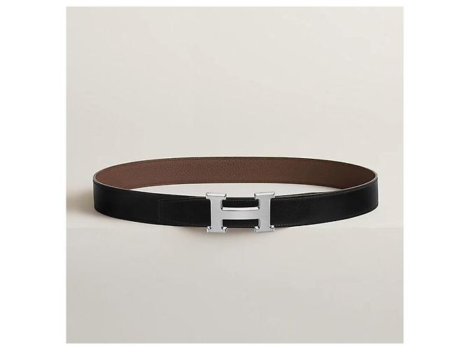 Hermès Reversible Buckle Black Chocolate Silver Matte Men's Leather Belt Silvery - view 2