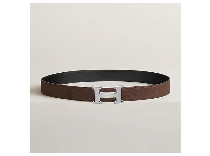 Hermès Reversible Buckle Black Chocolate Silver Matte Men's Leather Belt Silvery - view 3