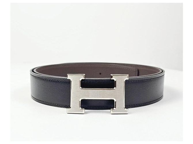 Hermès Reversible Buckle Black Chocolate Silver Matte Men's Leather Belt Silvery - view 5