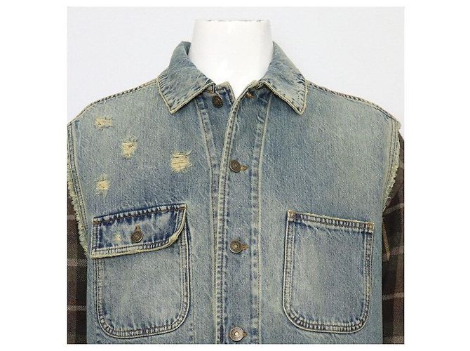 Gucci Check Sleeve Back Logo Lettering Men's Denim Jacket - view 2