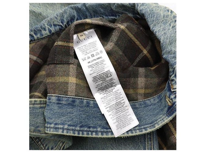Gucci Check Sleeve Back Logo Lettering Men's Denim Jacket - view 6
