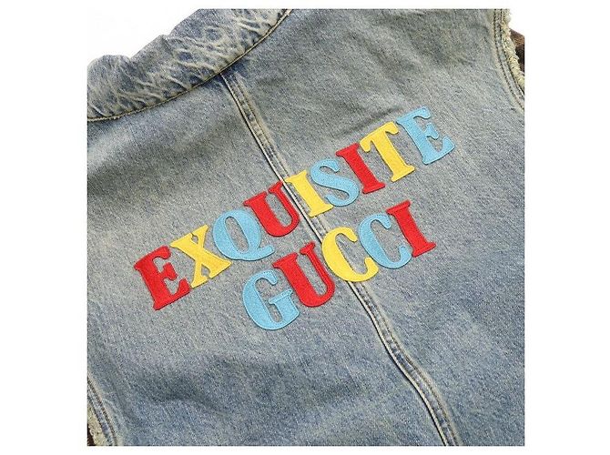 Gucci Check Sleeve Back Logo Lettering Men's Denim Jacket - view 7