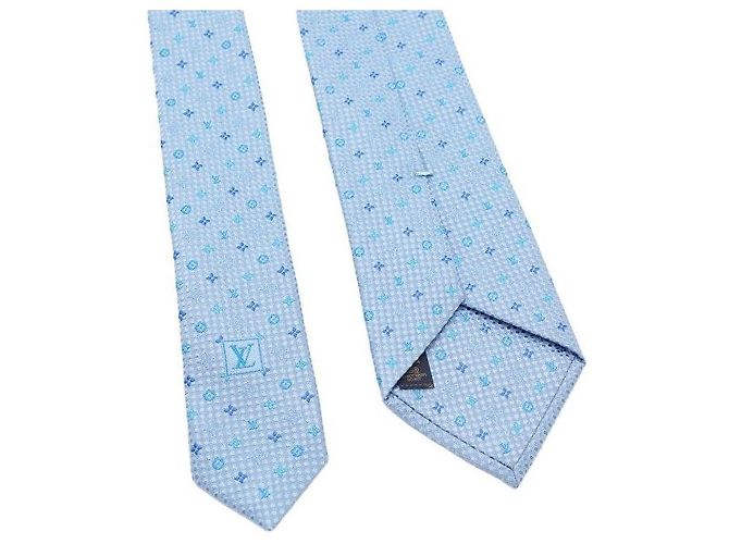 Louis Vuitton Monogram Silk Men's Tie Blue - view 4