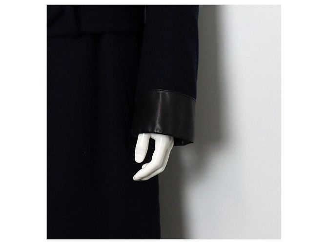 Hermès Doppelter Herren-Mantel aus Navy-Wolle mit schwarzem Lammfellfutter Blau - Ansicht 3