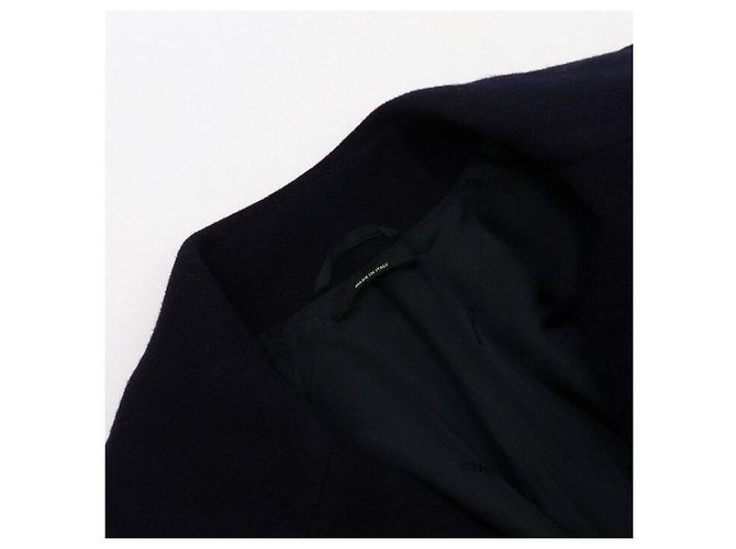 Hermès Doppelter Herren-Mantel aus Navy-Wolle mit schwarzem Lammfellfutter Blau - Ansicht 5
