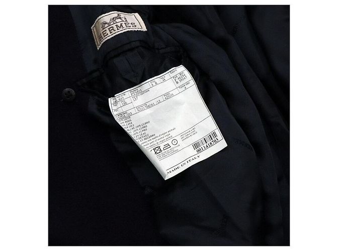 Hermès Doppelter Herren-Mantel aus Navy-Wolle mit schwarzem Lammfellfutter Blau - Ansicht 7